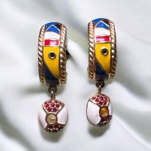 Swarovski 90s Gold Plated Multicolor Enamel Rhinestone Nautical Clip-On Earrings